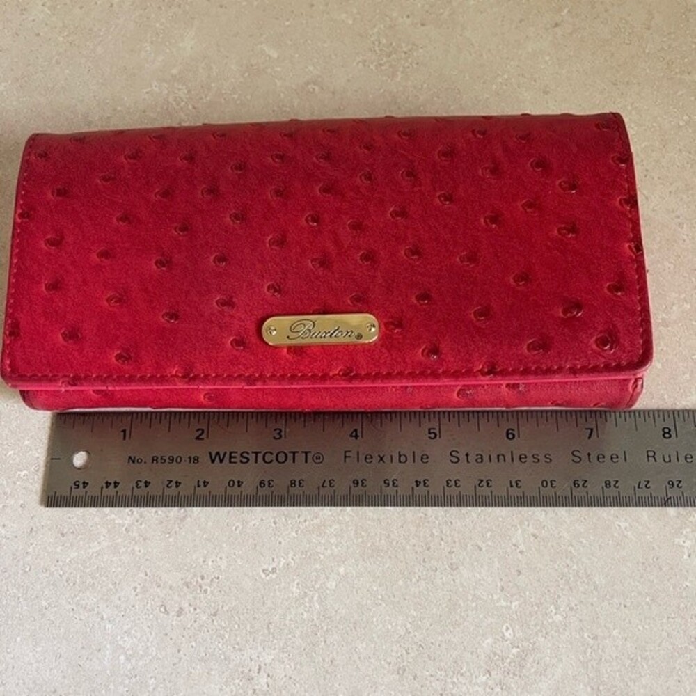 Buxton Red Ostrich Faux Leather Style Wallet - EUC - Picture 8 of 10